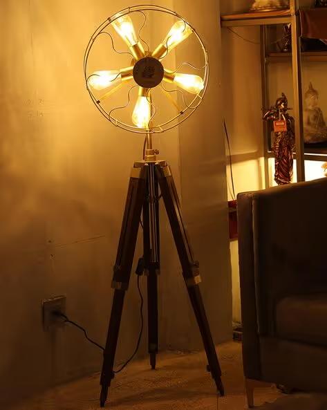 Wooden Tripod Fan Shape 5 Light Flower Lamp