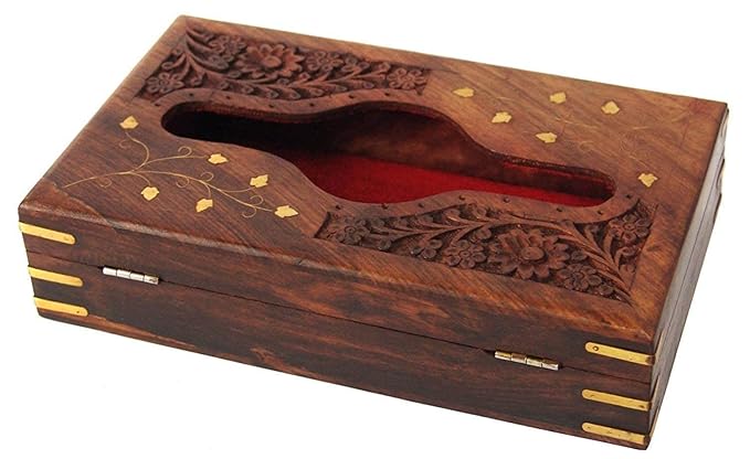 Wooden Tissue Box with Brass Inlay 9x5 thumbnail 2