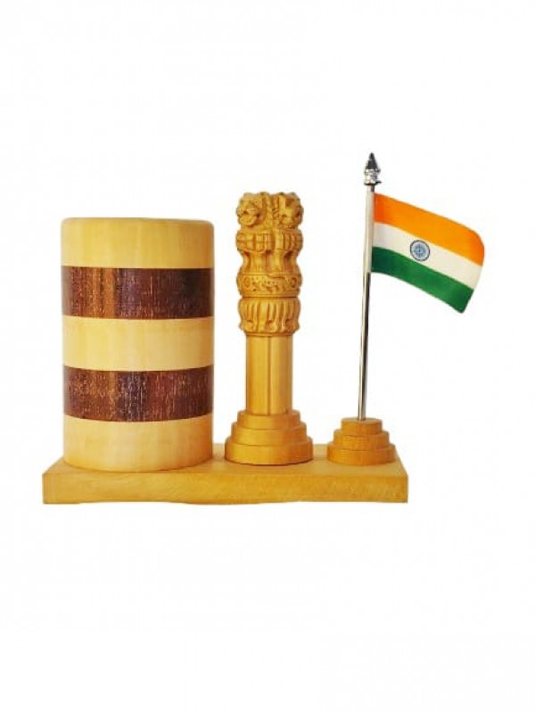 Ashoka Stambh Pen Holder with India Flag