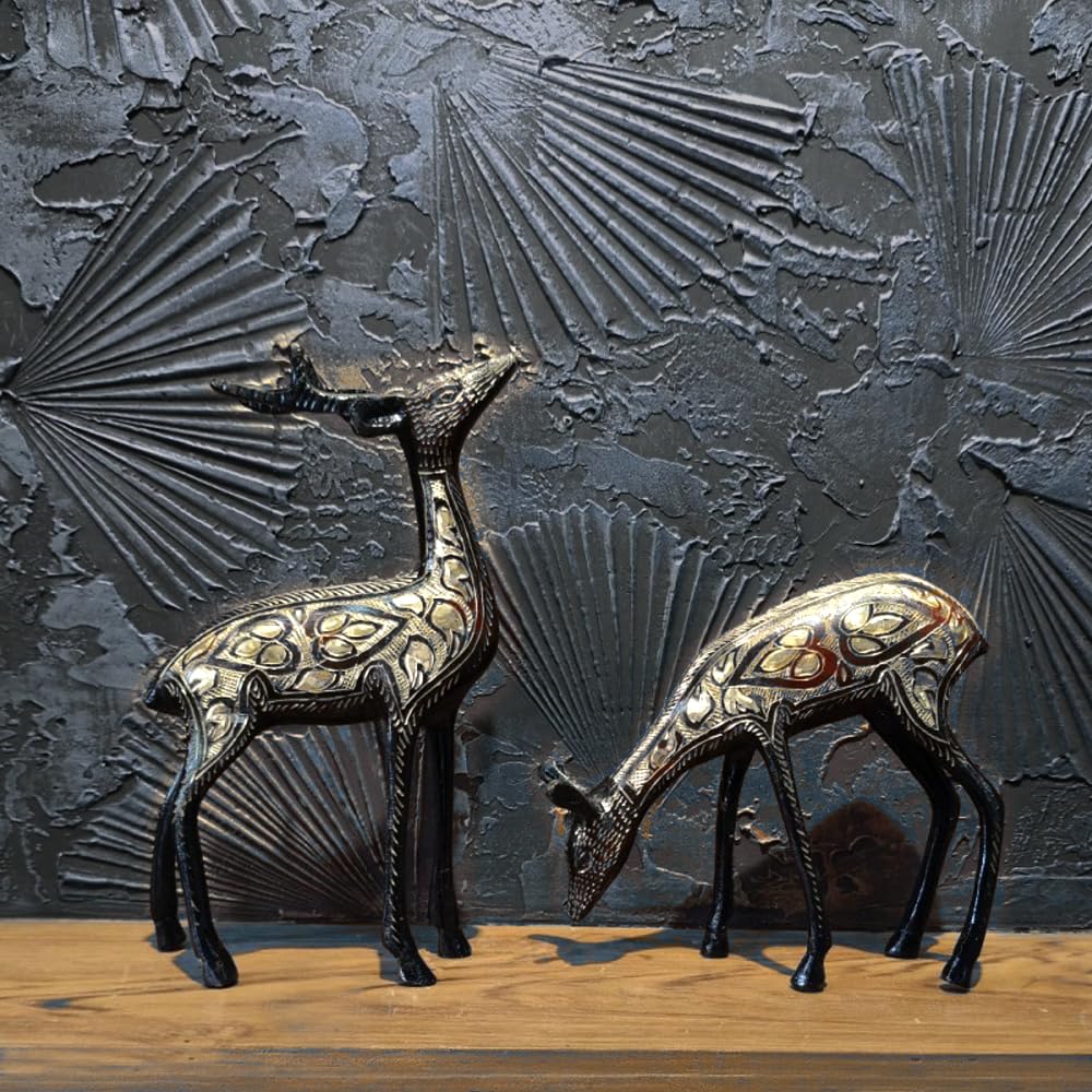 Brass Metal Art Black & Golden Deer