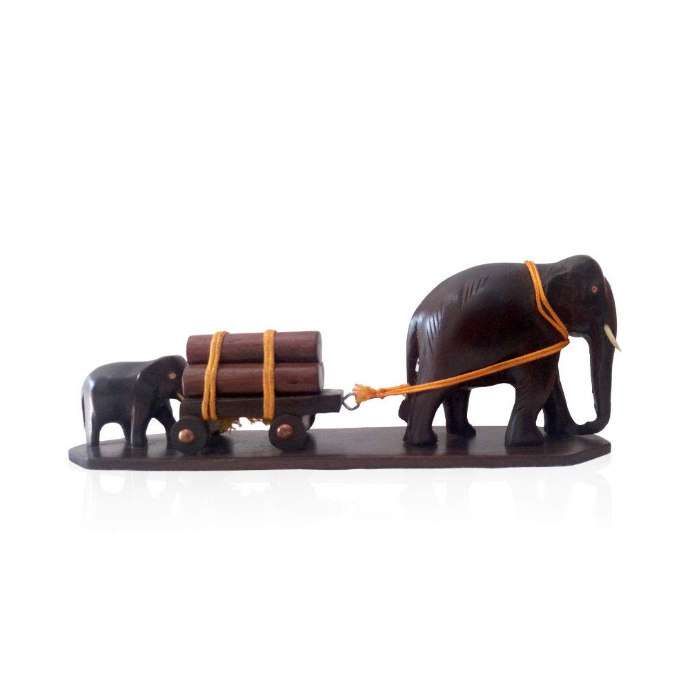 Wooden Elephant Pulling Log