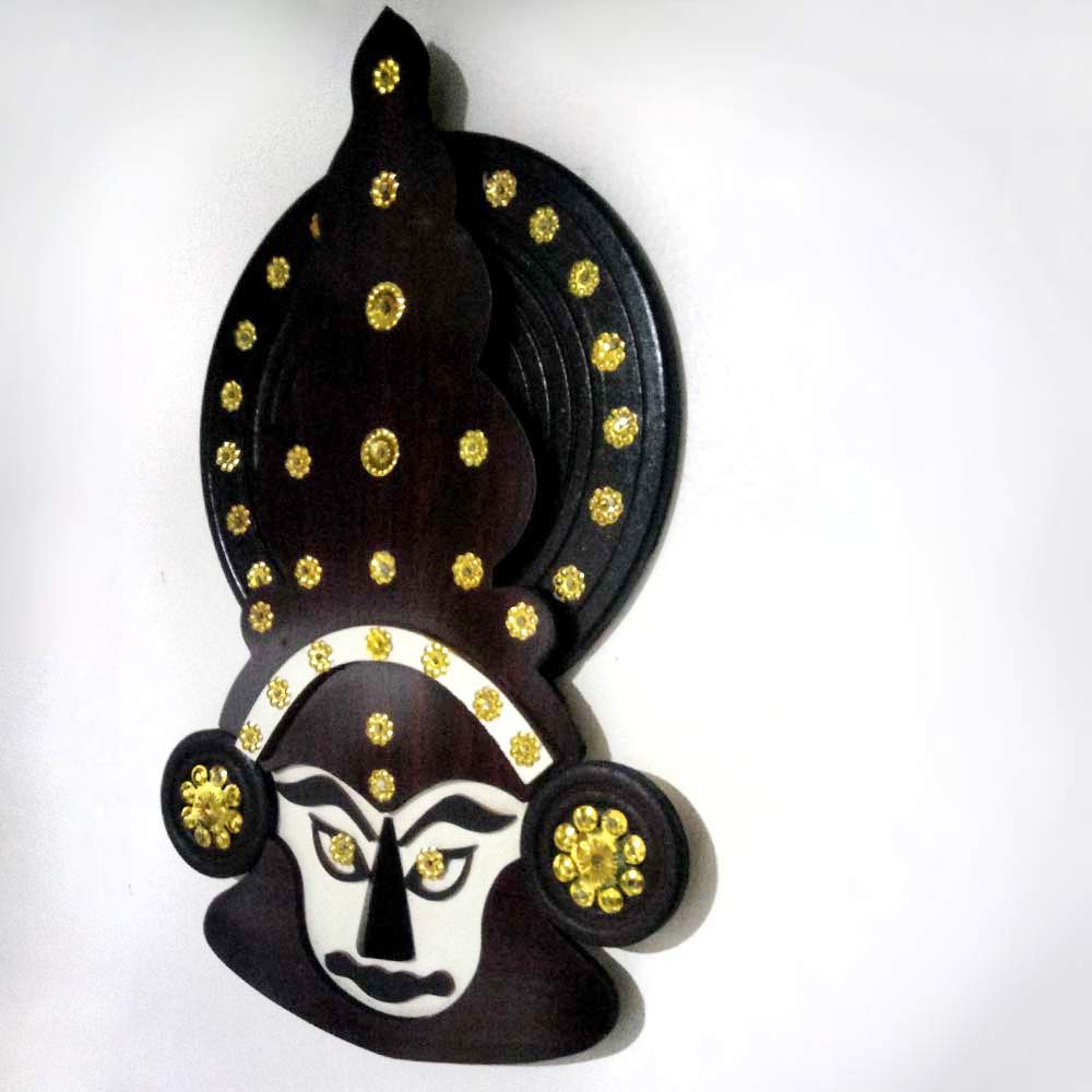 Wall Hanging Wooden Kathakali Mask (10 x 16 Inches) thumbnail 2