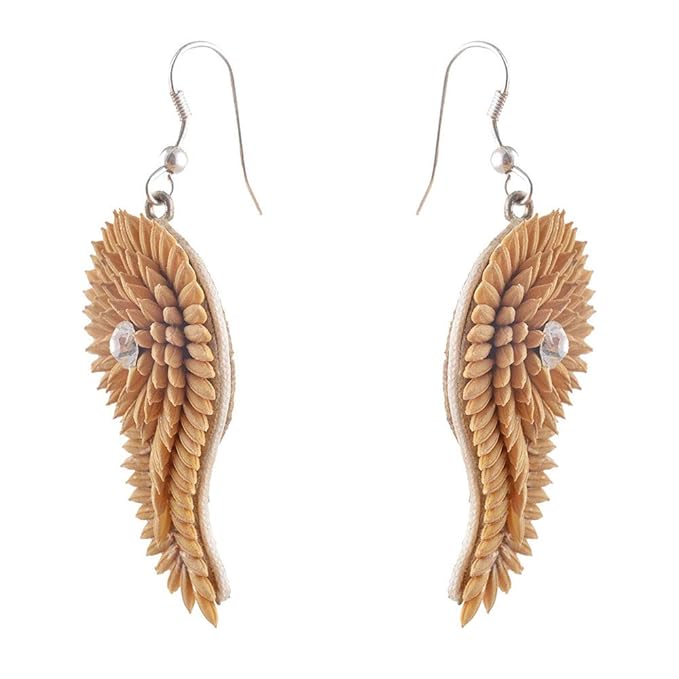 Hand Crafted Carved Strung Blinking Beige Oryza Sativa Grains Earrings Ornaments Jewellery for Women