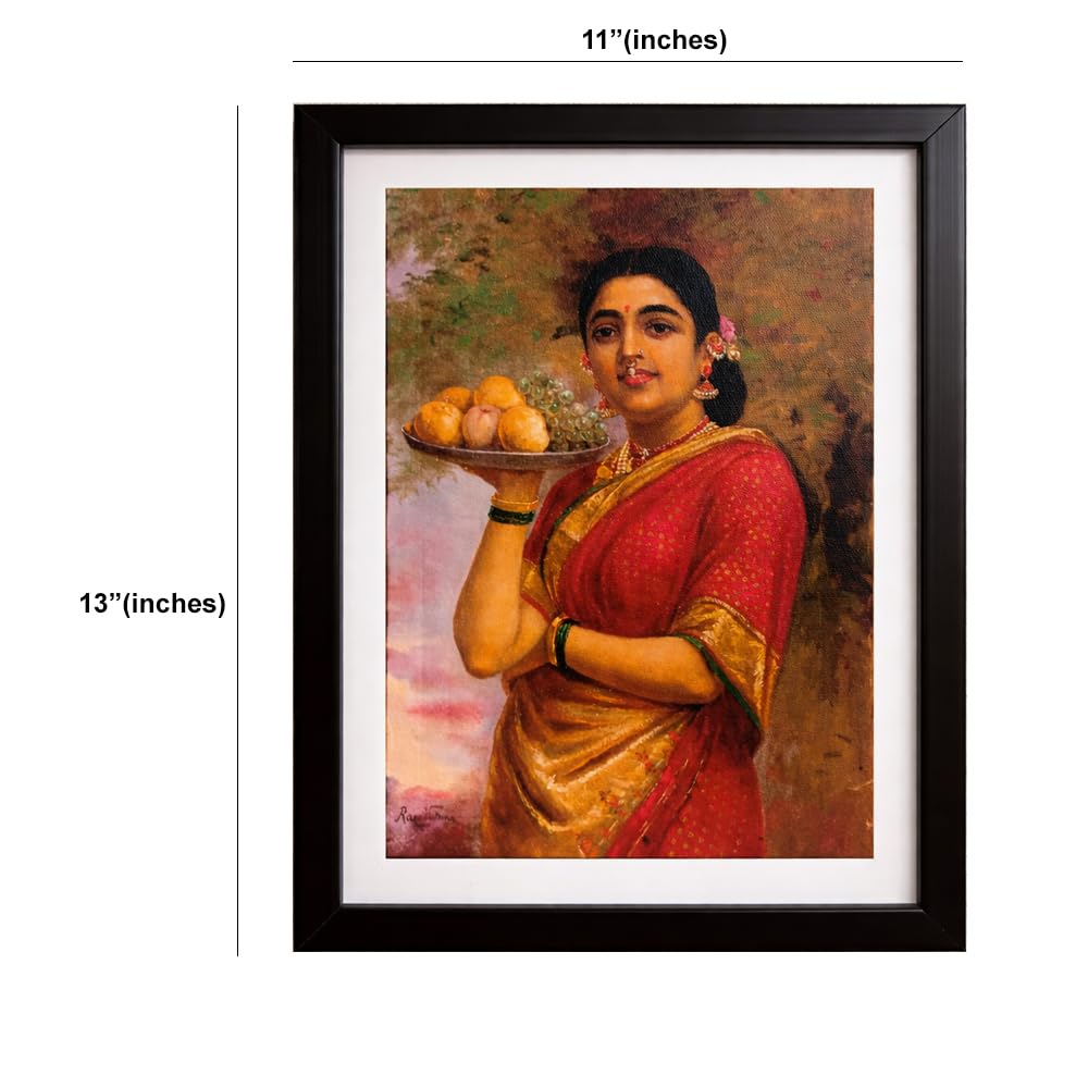 Raja Ravi Varma Maharashtrian Lady (Madri) Framed Print, 11x13 Inch, Black Frame