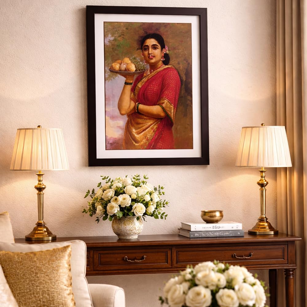 Raja Ravi Varma Maharashtrian Lady (Madri) Framed Print, 11x13 Inch, Black Frame thumbnail 2
