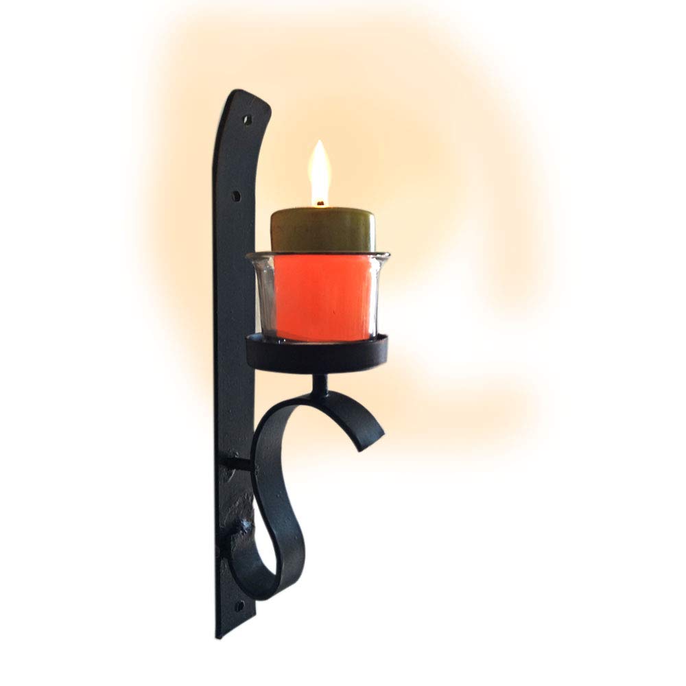 Mount Wrought Iron Candle Stand with Glass Holder for Home Decor (Black)