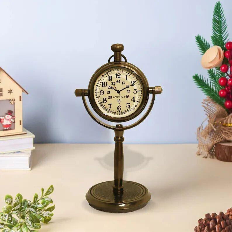 Antique Brass Rounded Shape Table Clock
