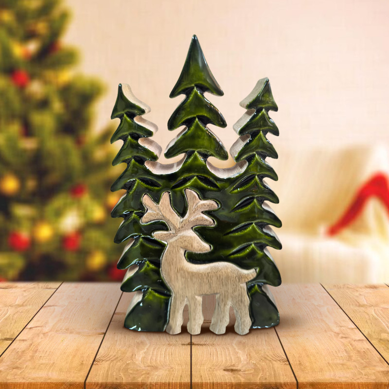 Wooden Christmas Tree with Deer