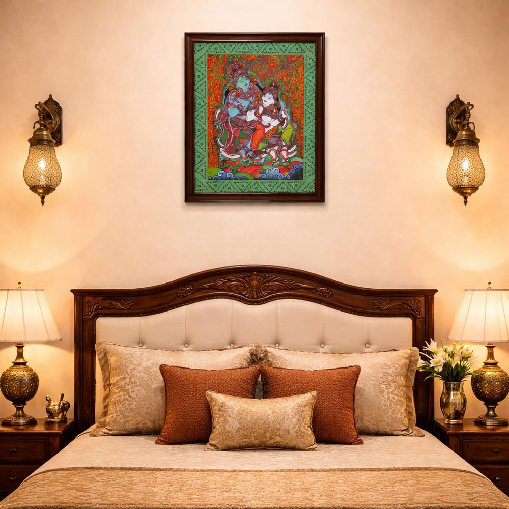 Lord Radha Krishna Photo Frame Wall Decor (Green) thumbnail 2